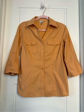 Harve Benard Button-Front Shirt in Warm Amber Small  99% Cotton Vintage